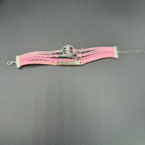 New Pink Braided Leather "Where There's A Will There's A Way" Bracelet - Picture 5 of 7